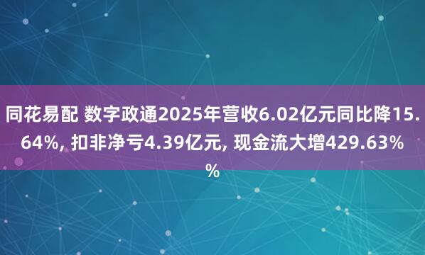 同花易配 数字政通2025年营收6.02亿元同比降15.64%, 扣非净亏4.39亿元, 现金流大增429.63%